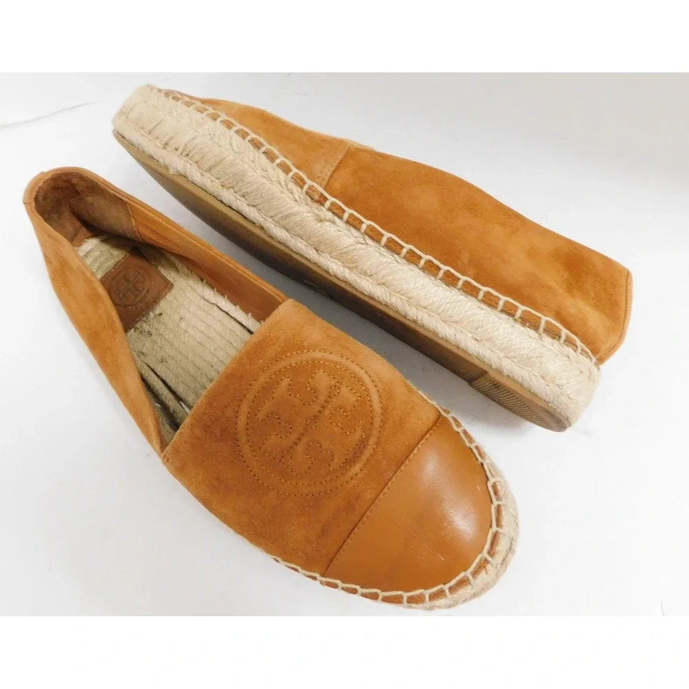 Tory Burch Benton Brown Espadrille Suede Flat Shoes $230rt sz 10 M